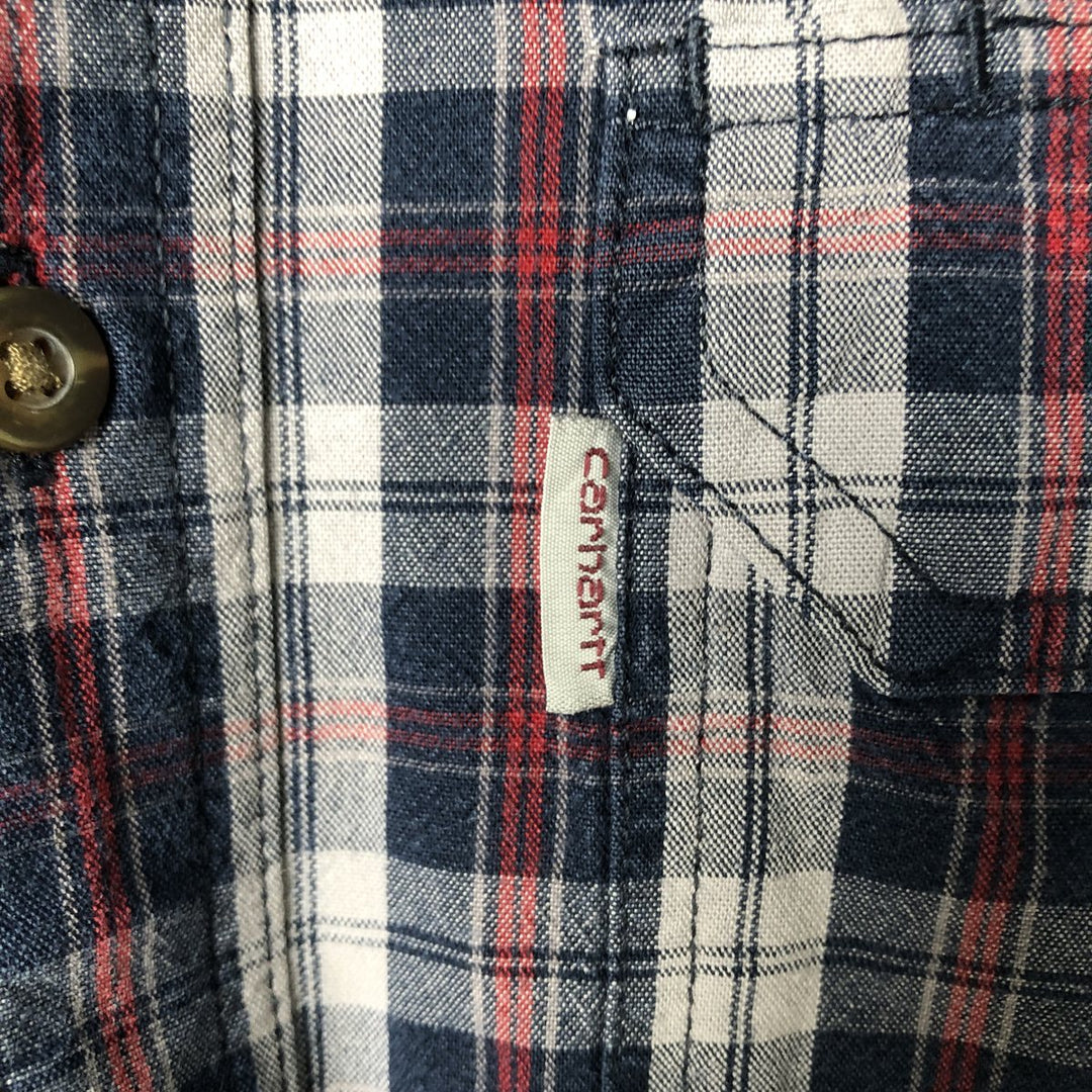 Carhartt Relaxed Fit Check Pattern Long Sleeve Button-Down Work Shirt, Men's Size L cotton navy blue type Vintage Second Hand