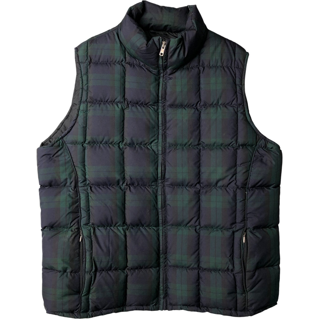 90s-00'S Eddie Bauer Check Pattern Down Vest, Men's XL polyester navy blue type Vintage Second Hand