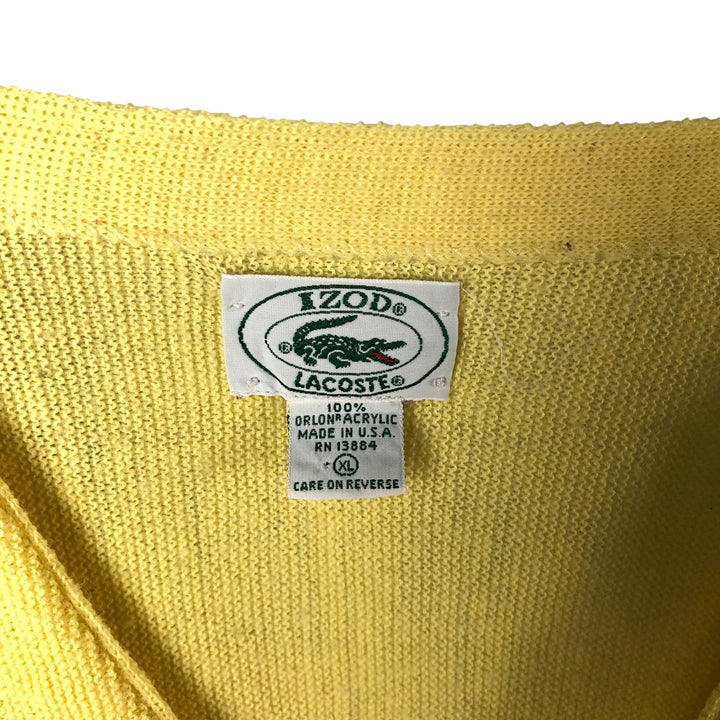 80s-90'S Lacoste IZOD Acrylic Knit Cardigan Made in USA Men's XL Vintage Oron Acrylic yellow type Vintage Second Hand