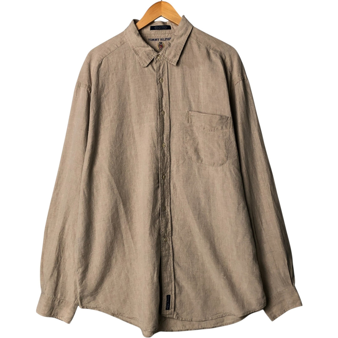Tommy Hilfiger long-sleeved linen shirt, men's size XL linen ivory Vintage Second Hand