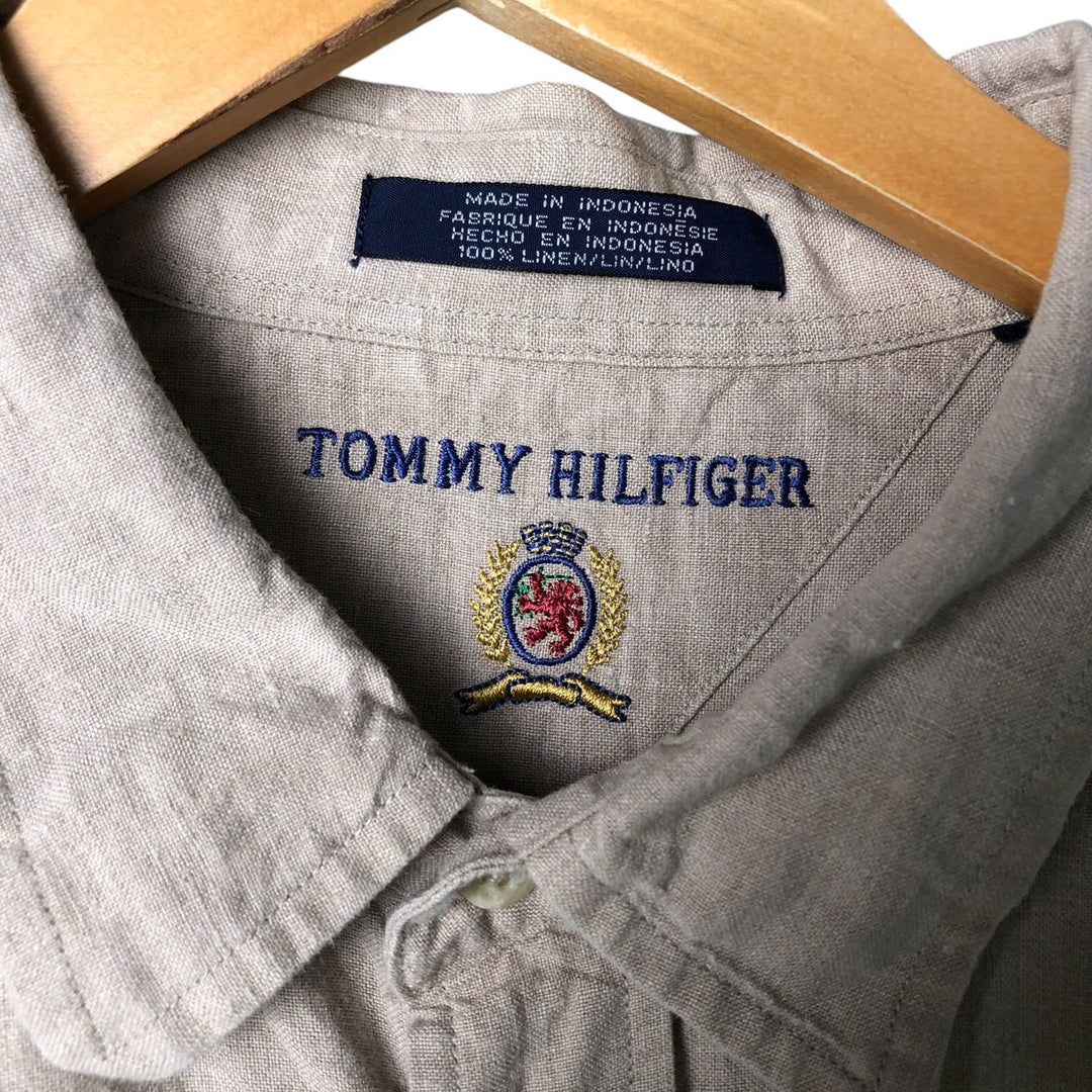 Tommy Hilfiger long-sleeved linen shirt, men's size XL linen ivory Vintage Second Hand