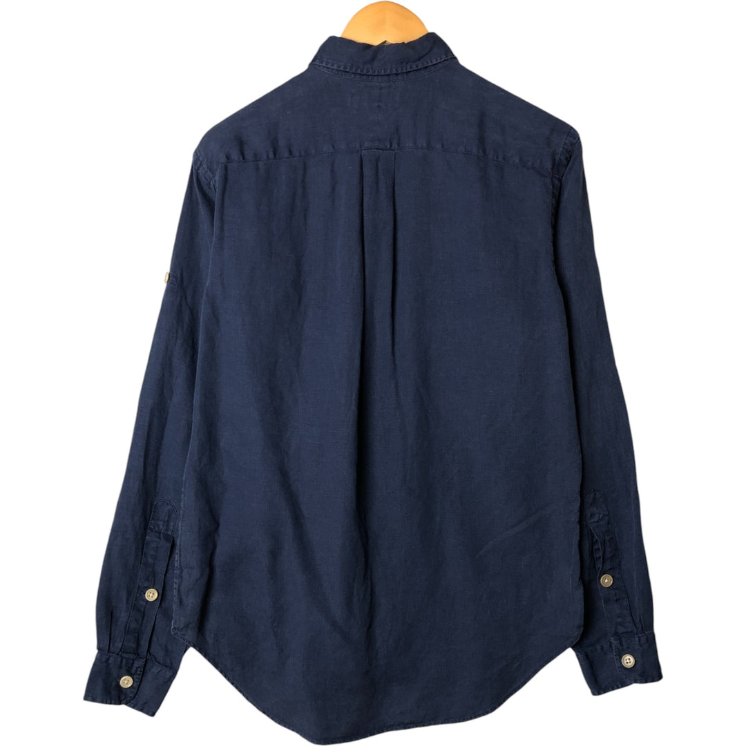 Ralph Lauren POLO by Ralph Lauren long sleeve linen button down shirt, men's size L linen navy blue type Vintage Second Hand