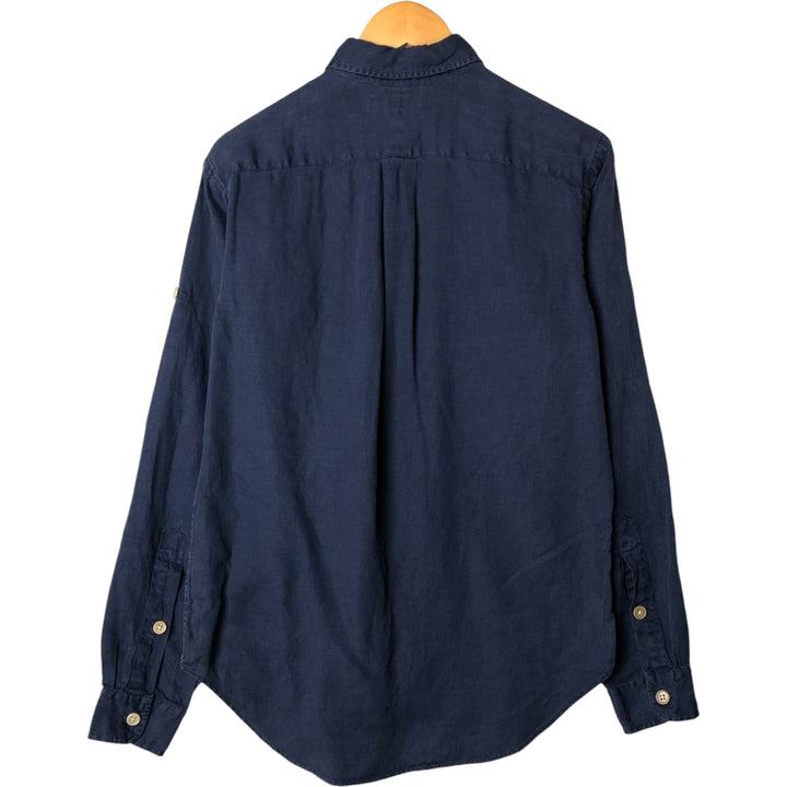 Ralph Lauren POLO by Ralph Lauren long sleeve linen button down shirt, men's size L linen navy blue type Vintage Second Hand