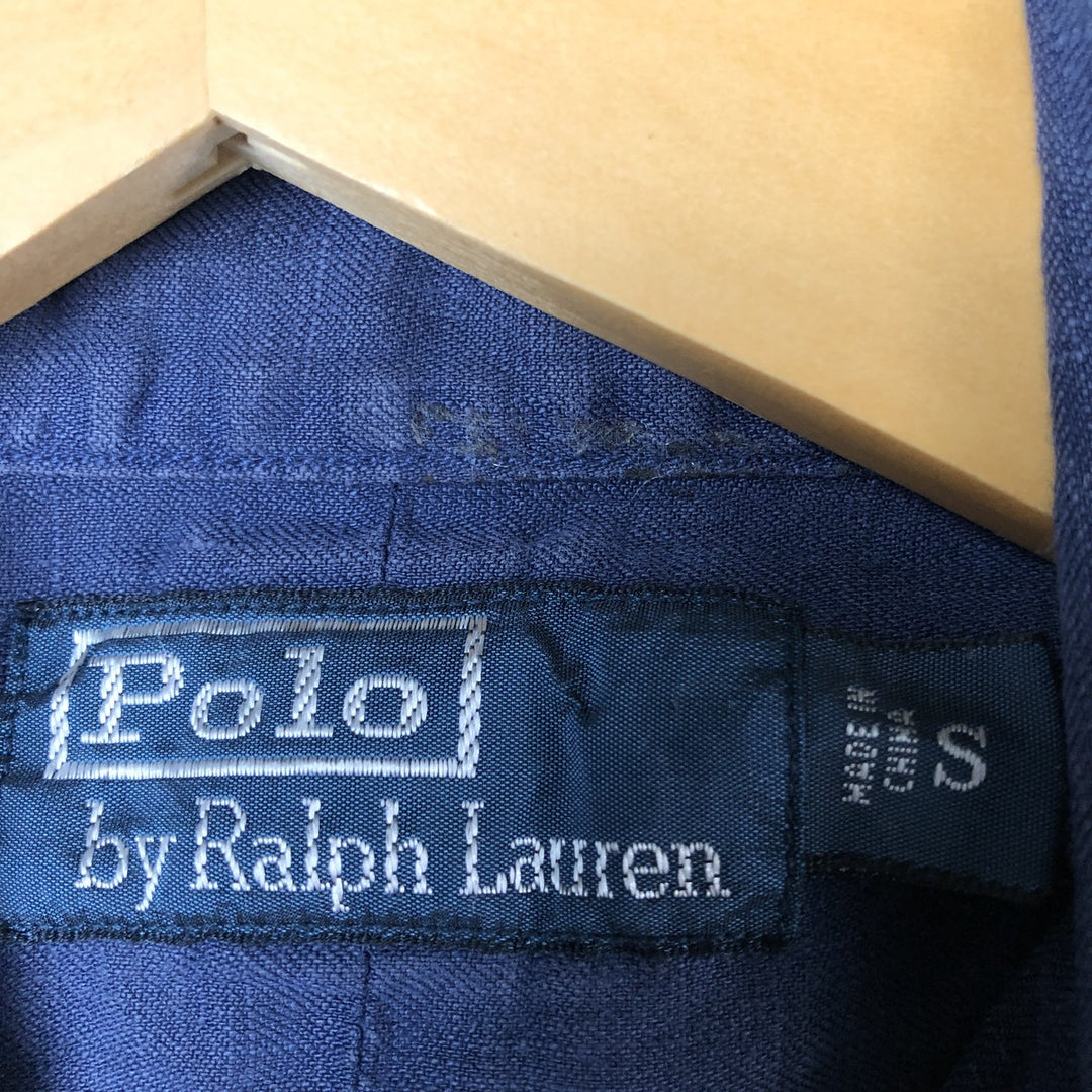 Ralph Lauren POLO by Ralph Lauren long sleeve linen button down shirt, men's size L linen navy blue type Vintage Second Hand