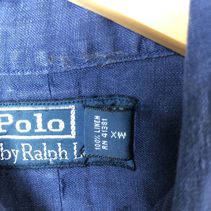 Ralph Lauren POLO by Ralph Lauren long sleeve linen button down shirt, men's size L linen navy blue type Vintage Second Hand