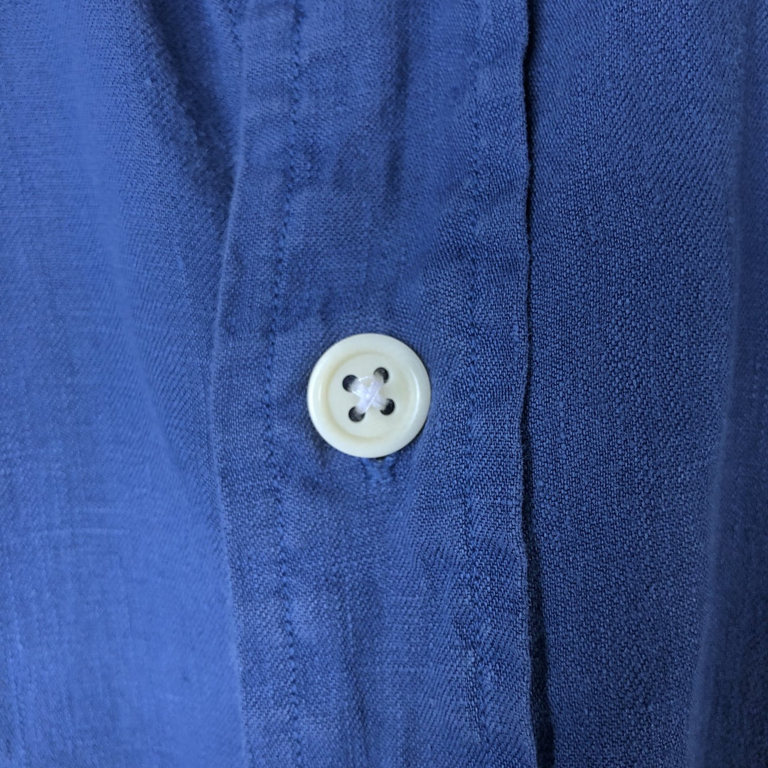 Ralph Lauren POLO by Ralph Lauren long sleeve linen button down shirt, men's size L linen navy blue type Vintage Second Hand