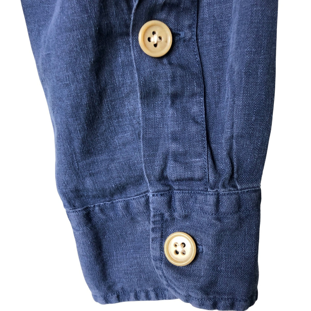 Ralph Lauren POLO by Ralph Lauren long sleeve linen button down shirt, men's size L linen navy blue type Vintage Second Hand