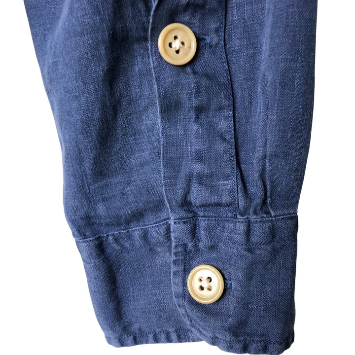 Ralph Lauren POLO by Ralph Lauren long sleeve linen button down shirt, men's size L linen navy blue type Vintage Second Hand