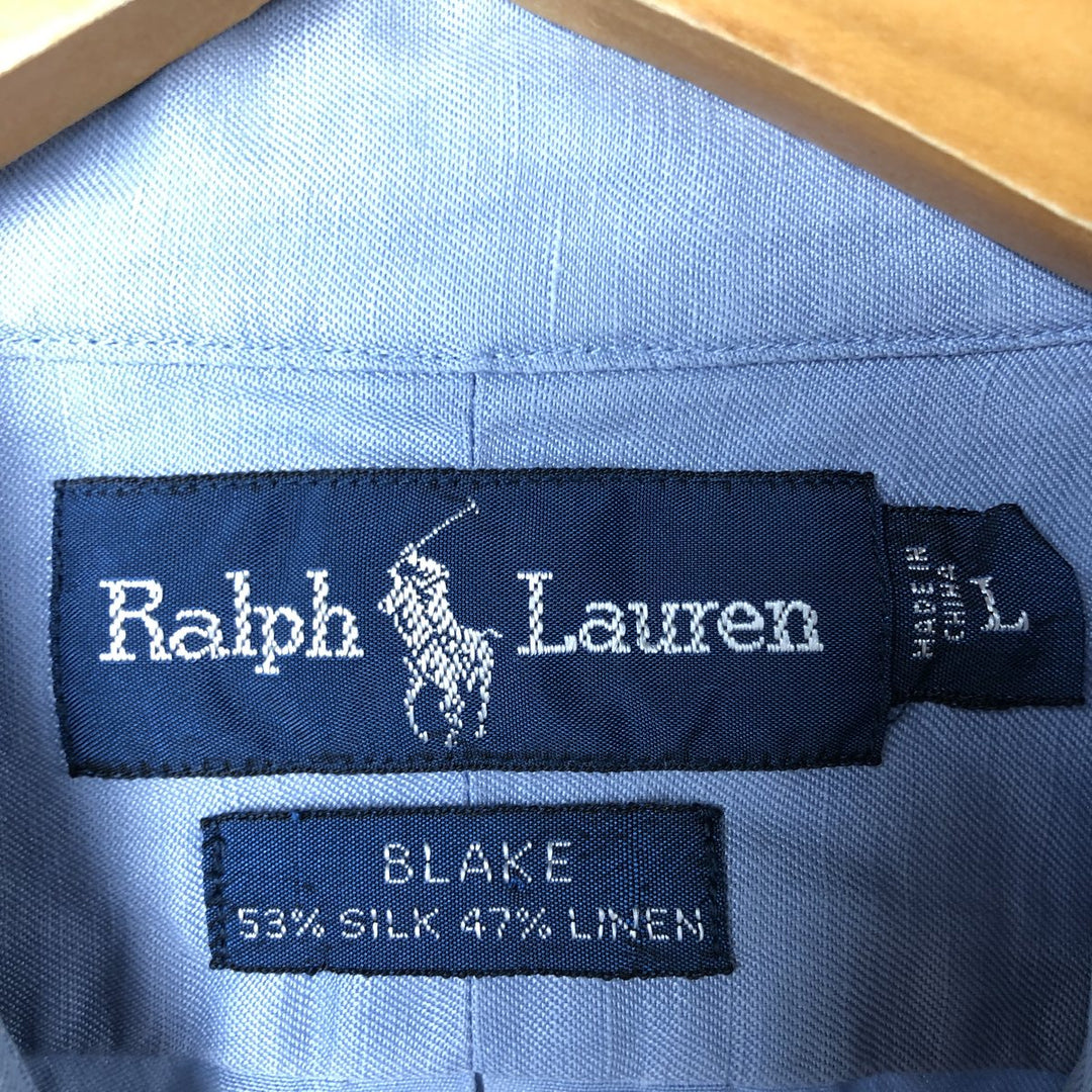 Ralph Lauren BLAKE long-sleeved silk and linen button-down shirt, men's size XL silk Blue type light blue Vintage Second Hand