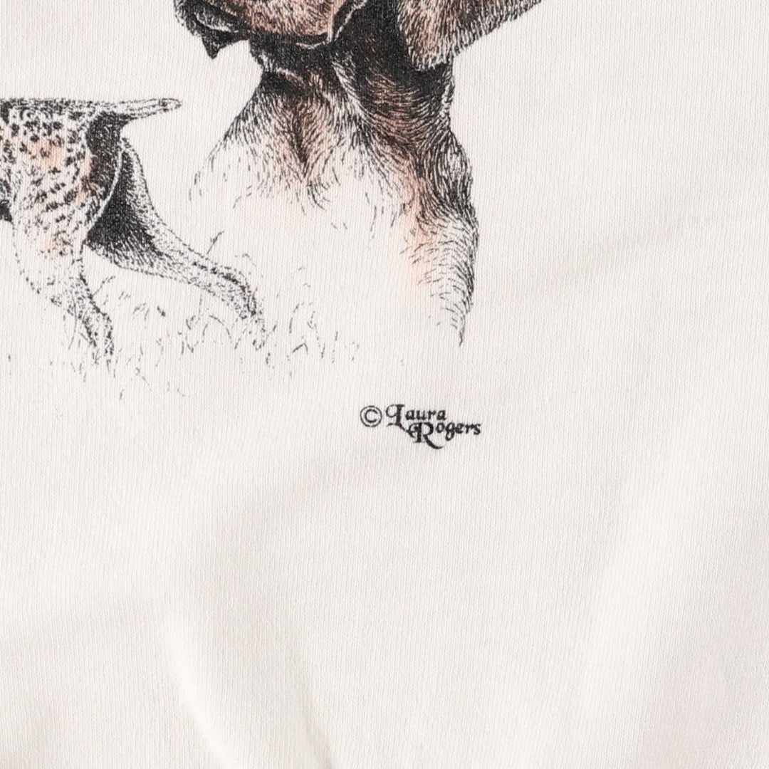 1980'S German Shorthaired Pointer Animal Sweatshirt, Made in USA, Men's Size XL cotton white type Vintage Second Hand