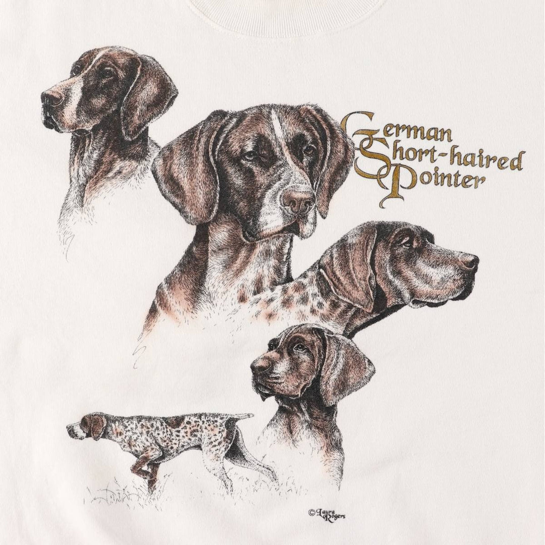 1980'S German Shorthaired Pointer Animal Sweatshirt, Made in USA, Men's Size XL cotton white type Vintage Second Hand