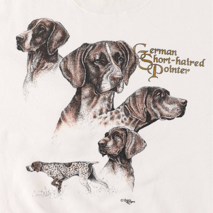 1980'S German Shorthaired Pointer Animal Sweatshirt, Made in USA, Men's Size XL cotton white type Vintage Second Hand