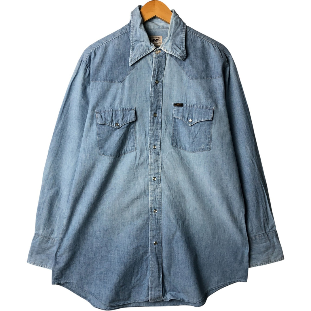 Vintage 1970'S Lee chambray long-sleeve western shirt, made in Canada, size L, men's unclear Blue type light blue Vintage Second Hand