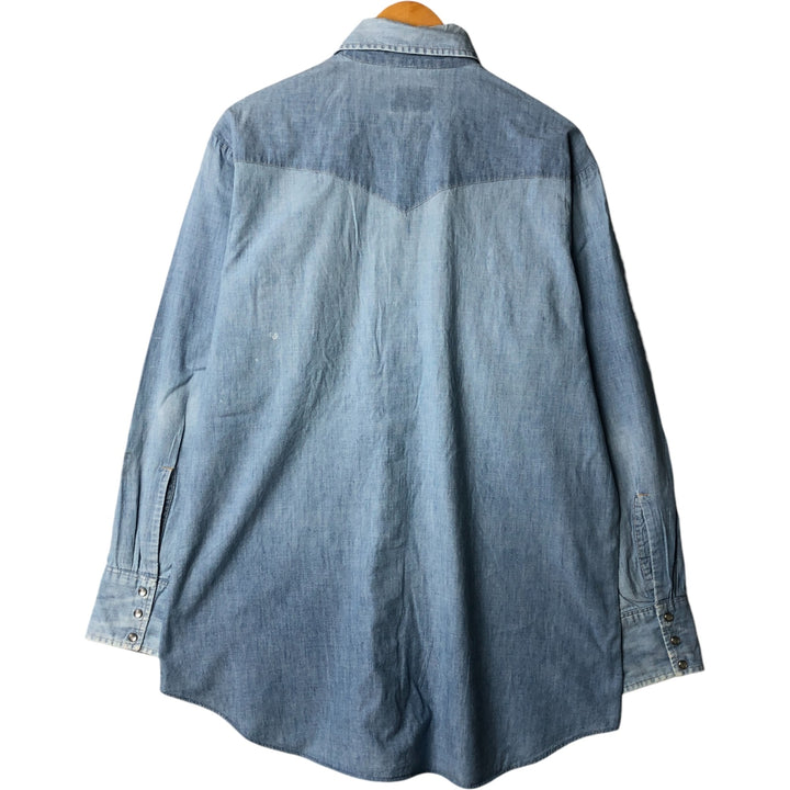 Vintage 1970'S Lee chambray long-sleeve western shirt, made in Canada, size L, men's unclear Blue type light blue Vintage Second Hand