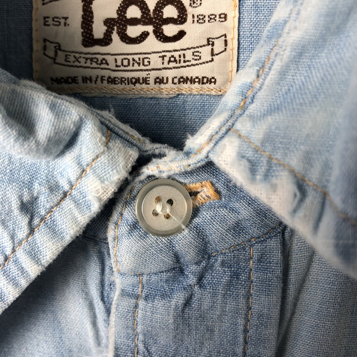 Vintage 1970'S Lee chambray long-sleeve western shirt, made in Canada, size L, men's unclear Blue type light blue Vintage Second Hand