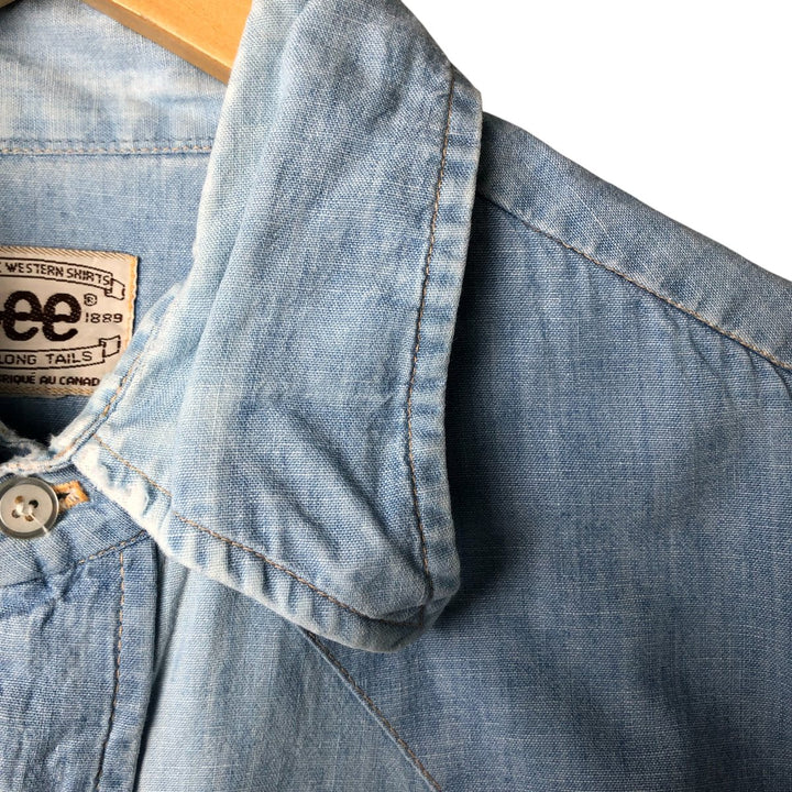 Vintage 1970'S Lee chambray long-sleeve western shirt, made in Canada, size L, men's unclear Blue type light blue Vintage Second Hand