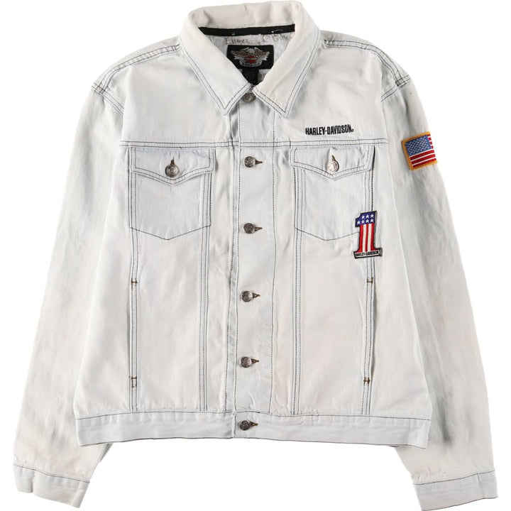 Harley-Davidson Stars and Stripes Denim Jacket, Made in USA, Men's Size L cotton blue type Vintage Second Hand