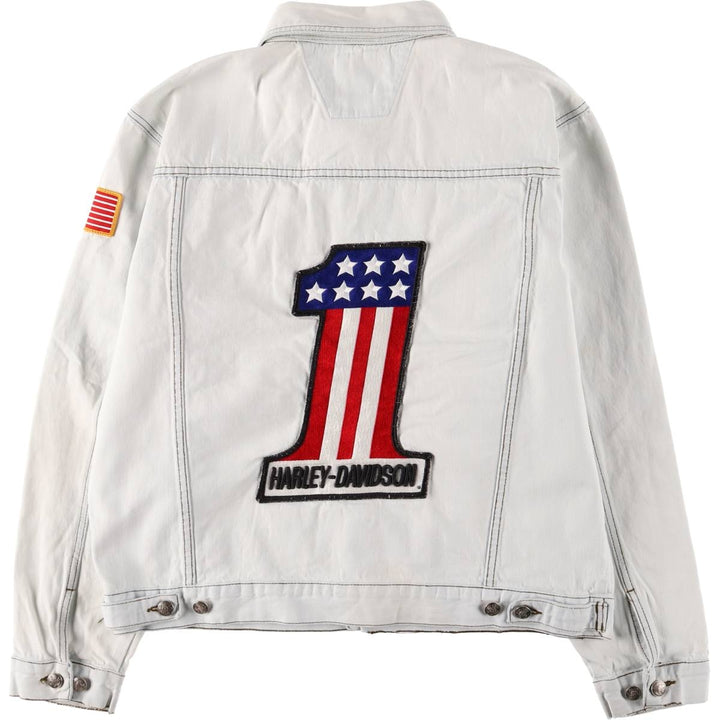 Harley-Davidson Stars and Stripes Denim Jacket, Made in USA, Men's Size L cotton blue type Vintage Second Hand