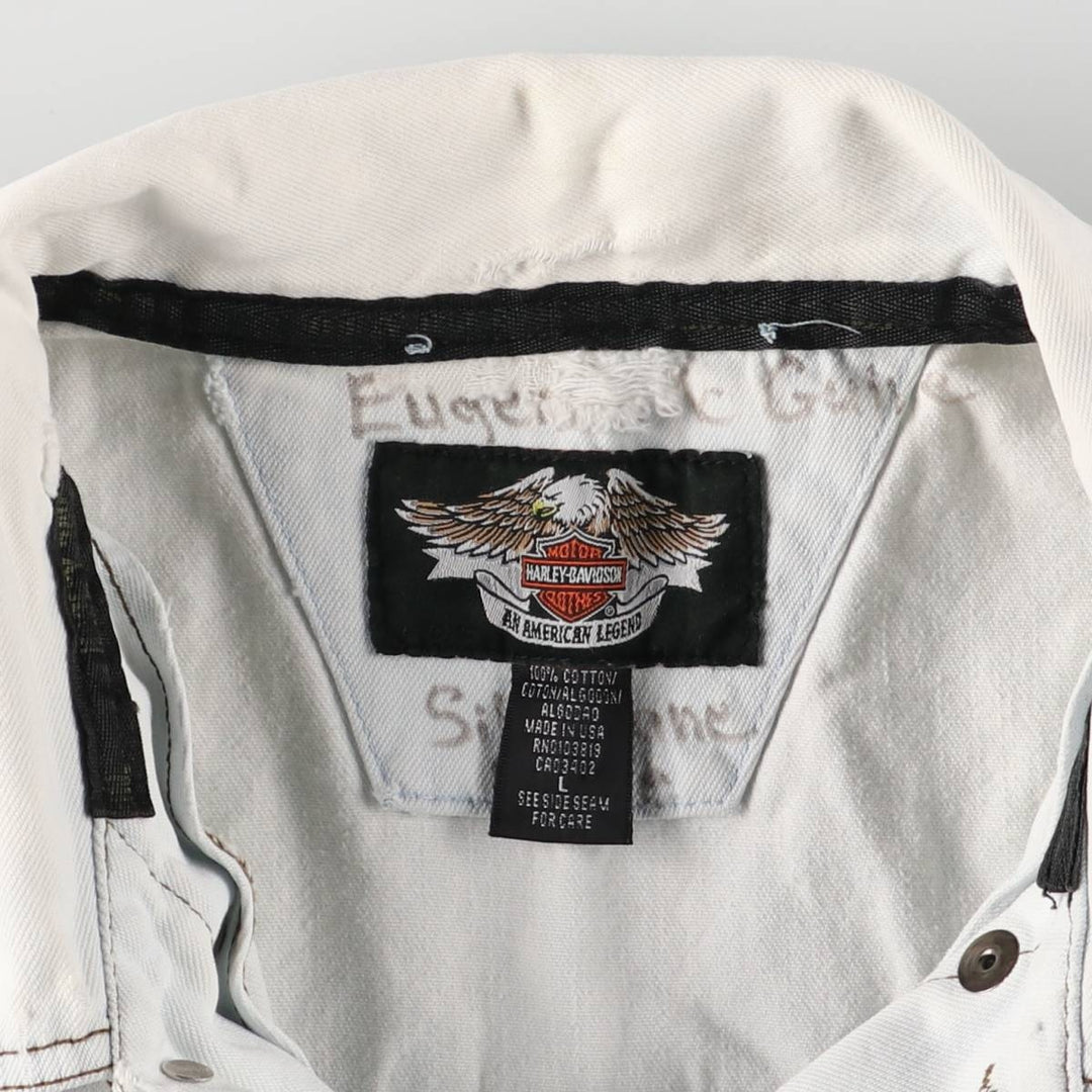 Harley-Davidson Stars and Stripes Denim Jacket, Made in USA, Men's Size L cotton blue type Vintage Second Hand