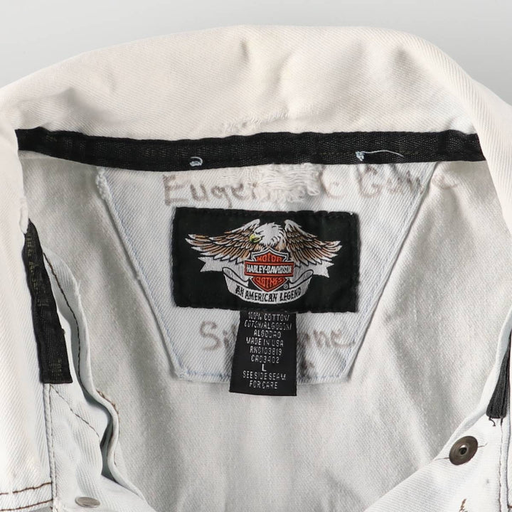 Harley-Davidson Stars and Stripes Denim Jacket, Made in USA, Men's Size L cotton blue type Vintage Second Hand