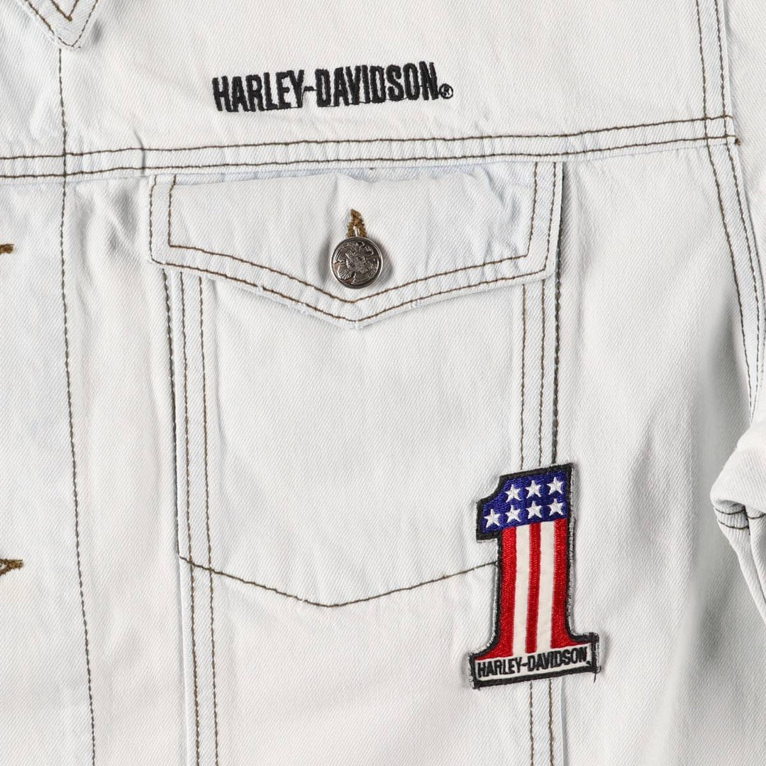 Harley-Davidson Stars and Stripes Denim Jacket, Made in USA, Men's Size L cotton blue type Vintage Second Hand
