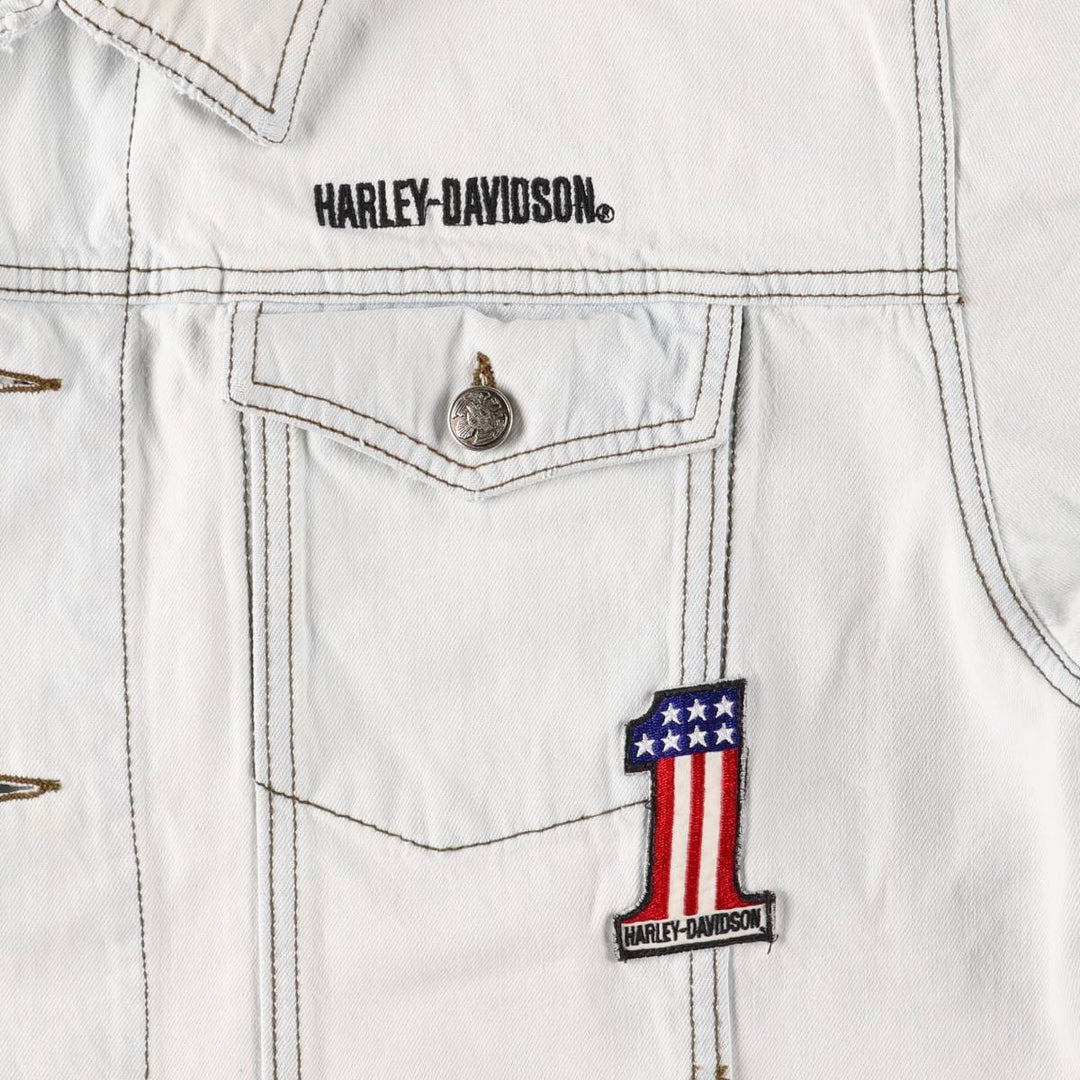 Harley-Davidson Stars and Stripes Denim Jacket, Made in USA, Men's Size L cotton blue type Vintage Second Hand