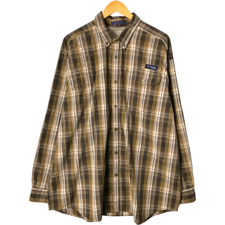 Columbia PFG OMNI-SHADE Check Pattern Button-Down Long Sleeve Fishing Shirt, Men's Size XL cotton Khaki type Vintage Second Hand