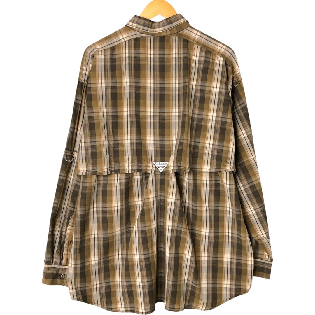Columbia PFG OMNI-SHADE Check Pattern Button-Down Long Sleeve Fishing Shirt, Men's Size XL cotton Khaki type Vintage Second Hand