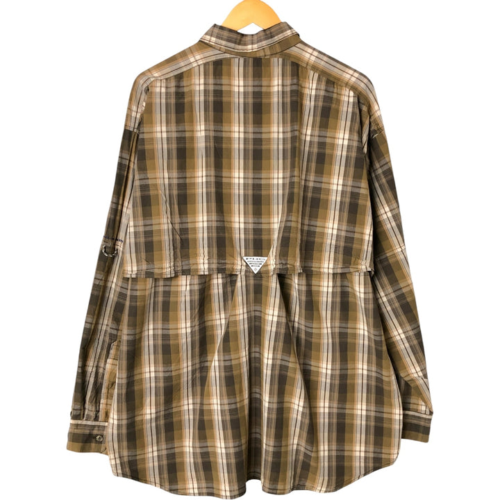 Columbia PFG OMNI-SHADE Check Pattern Button-Down Long Sleeve Fishing Shirt, Men's Size XL cotton Khaki type Vintage Second Hand