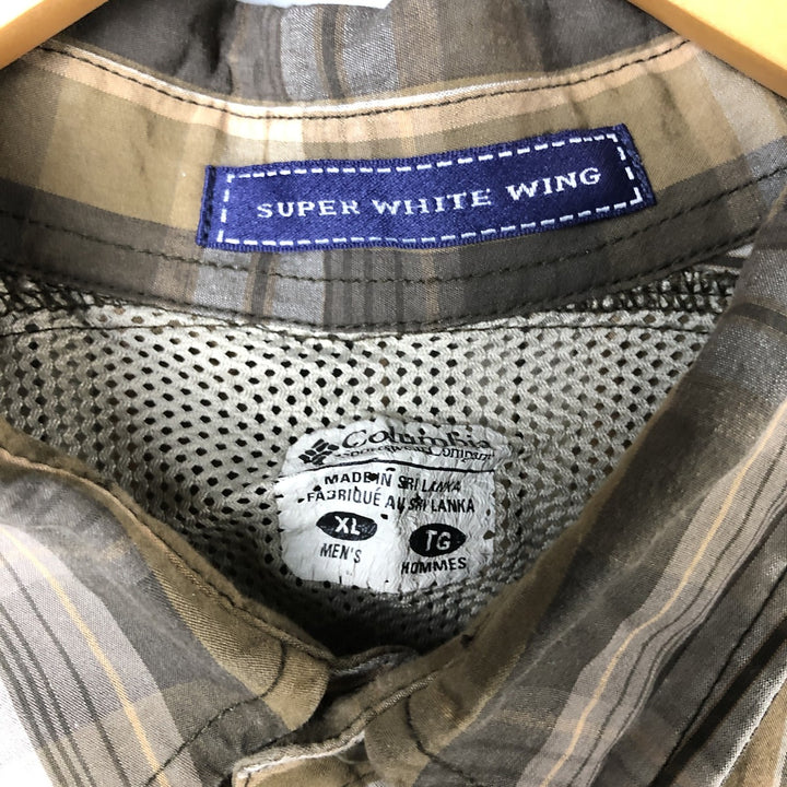 Columbia PFG OMNI-SHADE Check Pattern Button-Down Long Sleeve Fishing Shirt, Men's Size XL cotton Khaki type Vintage Second Hand