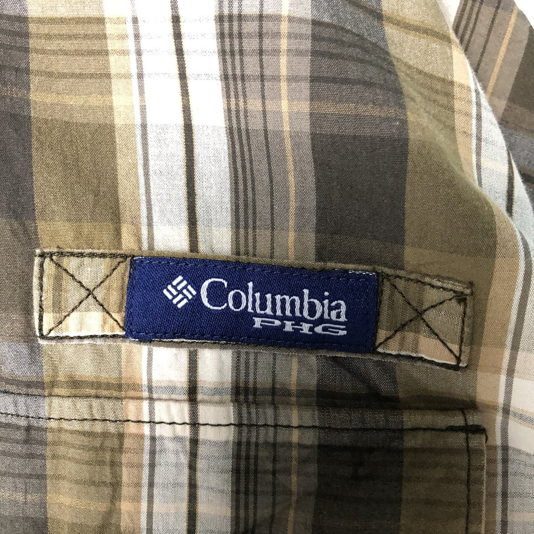 Columbia PFG OMNI-SHADE Check Pattern Button-Down Long Sleeve Fishing Shirt, Men's Size XL cotton Khaki type Vintage Second Hand