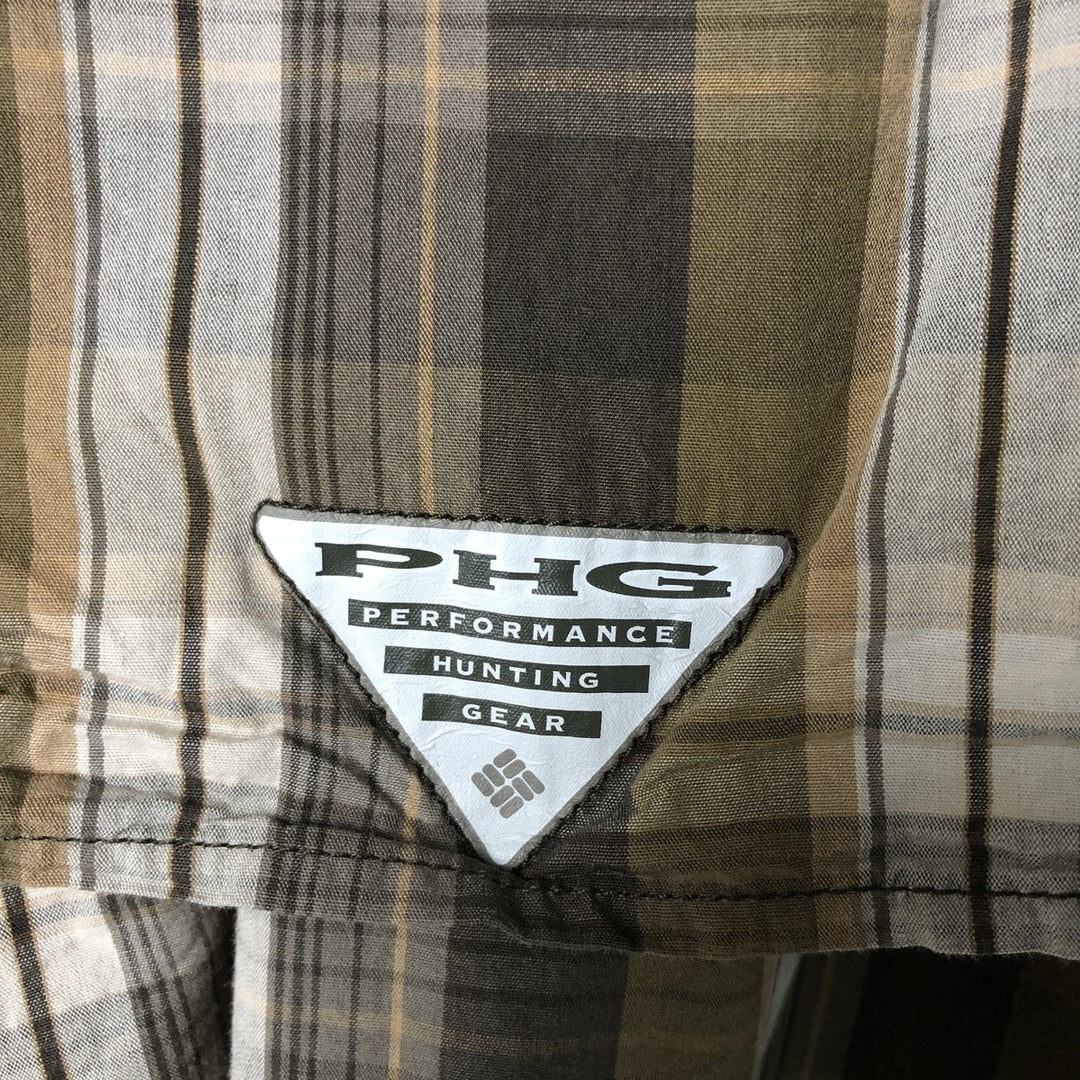 Columbia PFG OMNI-SHADE Check Pattern Button-Down Long Sleeve Fishing Shirt, Men's Size XL cotton Khaki type Vintage Second Hand