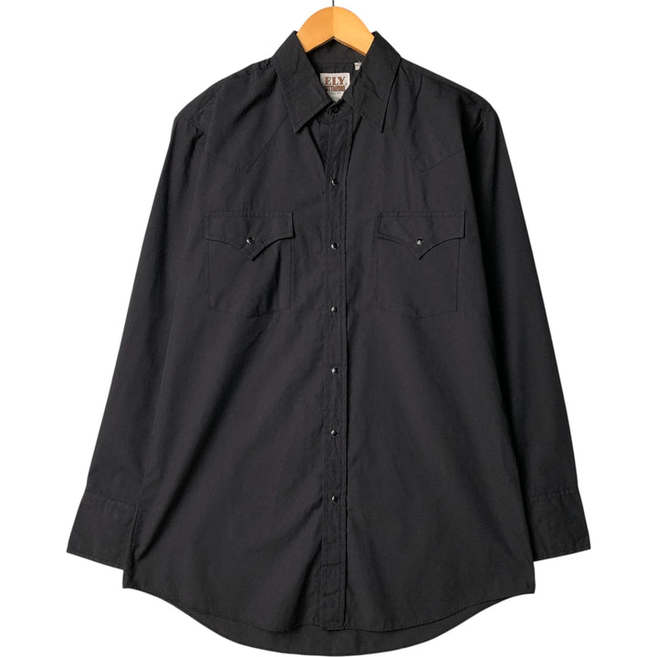Vintage 80s-90'S ELY CATTLEMAN long-sleeved western shirt, size M, men's polyester black type Vintage Second Hand