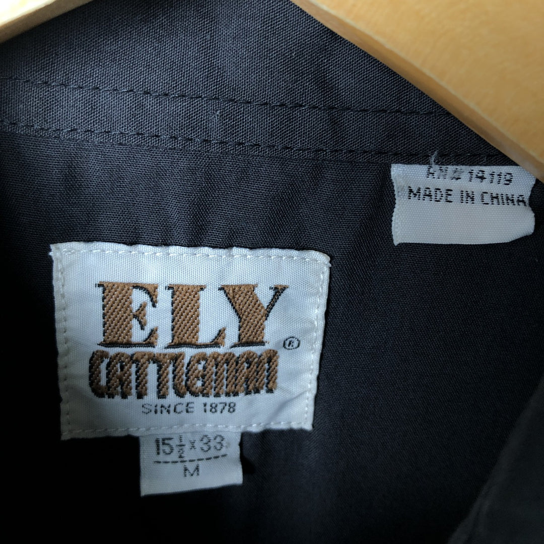 Vintage 80s-90'S ELY CATTLEMAN long-sleeved western shirt, size M, men's polyester black type Vintage Second Hand