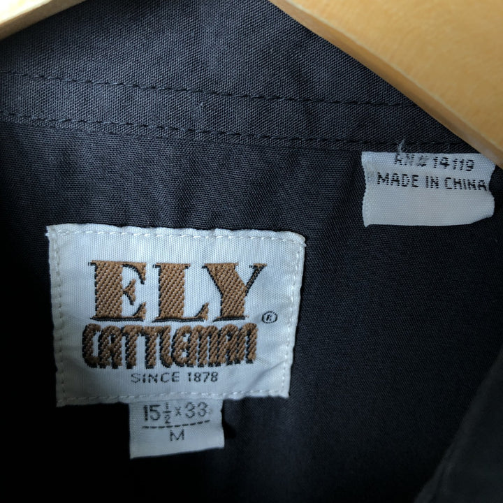 Vintage 80s-90'S ELY CATTLEMAN long-sleeved western shirt, size M, men's polyester black type Vintage Second Hand