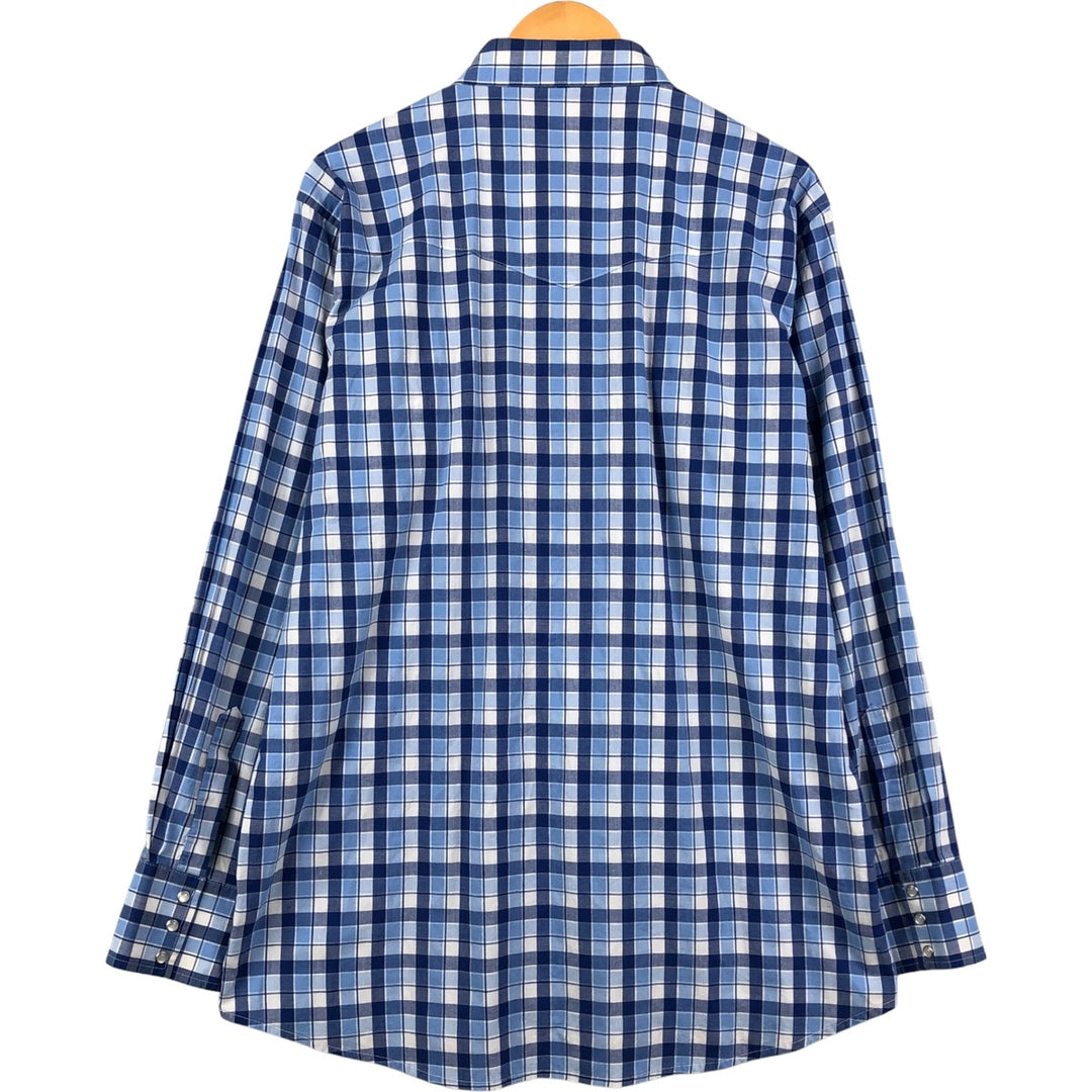 Wrangler Check Pattern Long Sleeve Western Shirt, Men's Size XL cotton blue type Vintage Second Hand