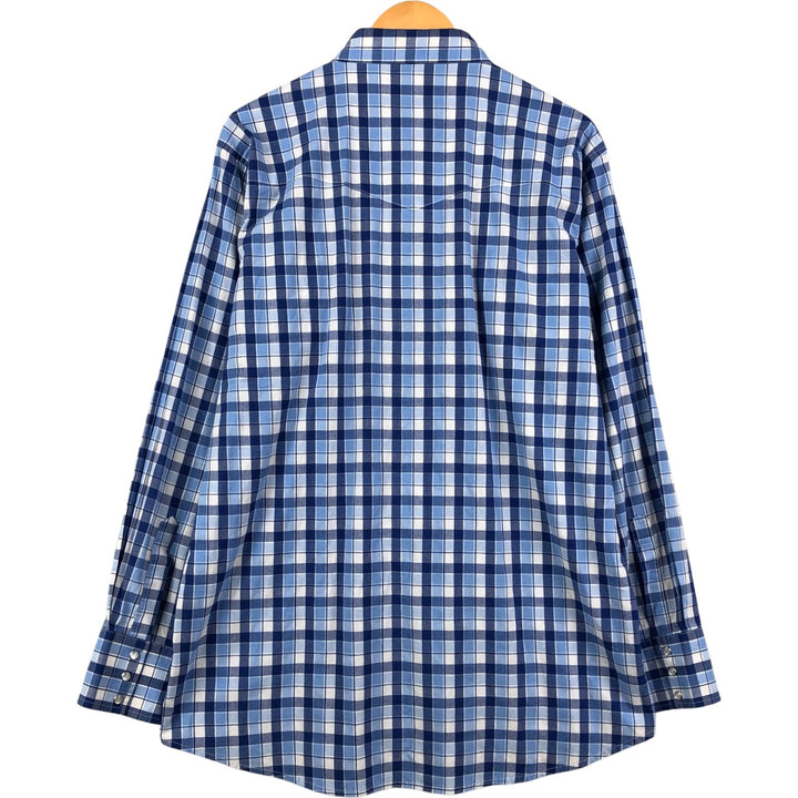 Wrangler Check Pattern Long Sleeve Western Shirt, Men's Size XL cotton blue type Vintage Second Hand