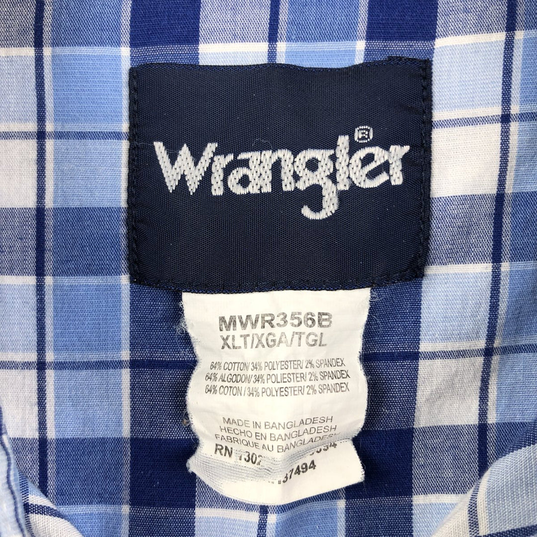 Wrangler Check Pattern Long Sleeve Western Shirt, Men's Size XL cotton blue type Vintage Second Hand