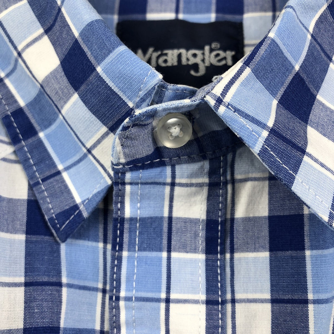 Wrangler Check Pattern Long Sleeve Western Shirt, Men's Size XL cotton blue type Vintage Second Hand