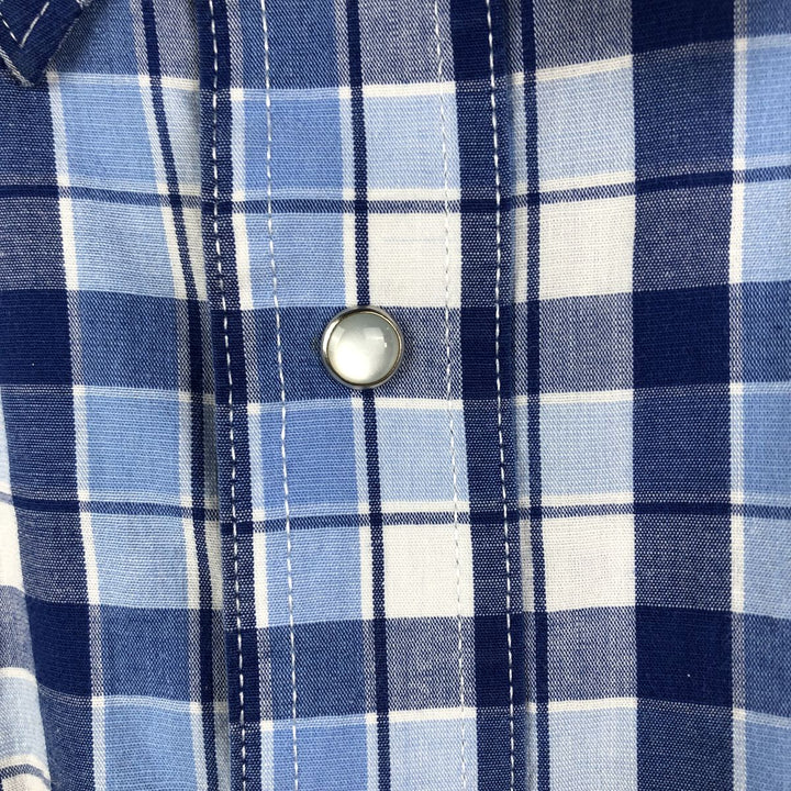 Wrangler Check Pattern Long Sleeve Western Shirt, Men's Size XL cotton blue type Vintage Second Hand