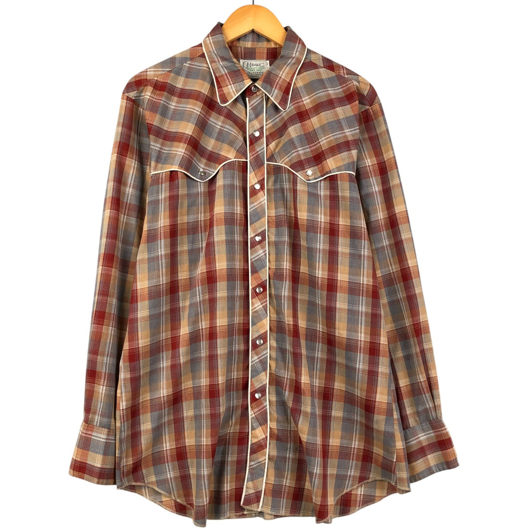 Vintage 1970'S H BER C Check Pattern Long Sleeve Western Shirt, Men's Size L unclear brown type Vintage Second Hand