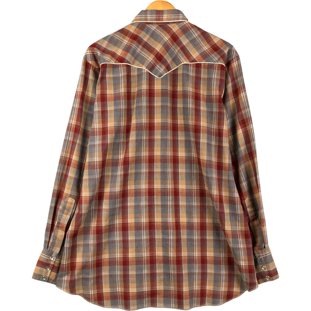 Vintage 1970'S H BER C Check Pattern Long Sleeve Western Shirt, Men's Size L unclear brown type Vintage Second Hand