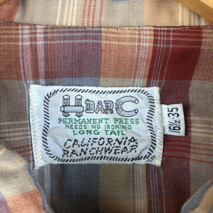 Vintage 1970'S H BER C Check Pattern Long Sleeve Western Shirt, Men's Size L unclear brown type Vintage Second Hand