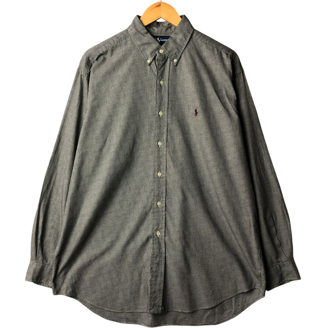 Ralph Lauren BLAKE Houndstooth Pattern Long Sleeve Button-Down Shirt, Men's Size XL cotton black type Vintage Second Hand