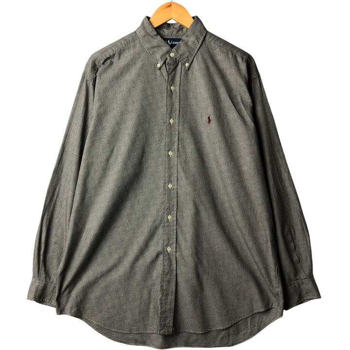 Ralph Lauren BLAKE Houndstooth Pattern Long Sleeve Button-Down Shirt, Men's Size XL cotton black type Vintage Second Hand