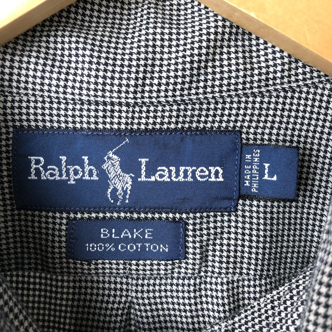 Ralph Lauren BLAKE Houndstooth Pattern Long Sleeve Button-Down Shirt, Men's Size XL cotton black type Vintage Second Hand