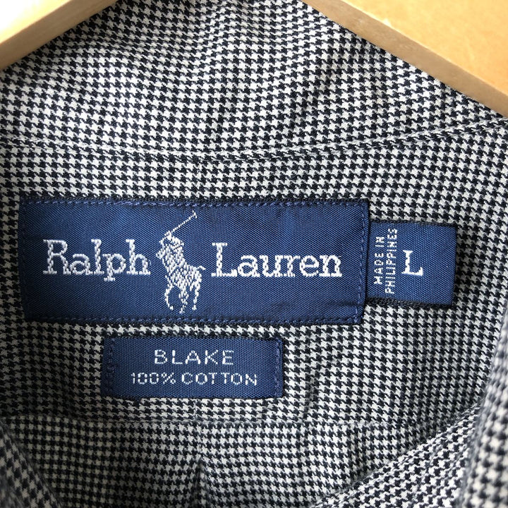 Ralph Lauren BLAKE Houndstooth Pattern Long Sleeve Button-Down Shirt, Men's Size XL cotton black type Vintage Second Hand