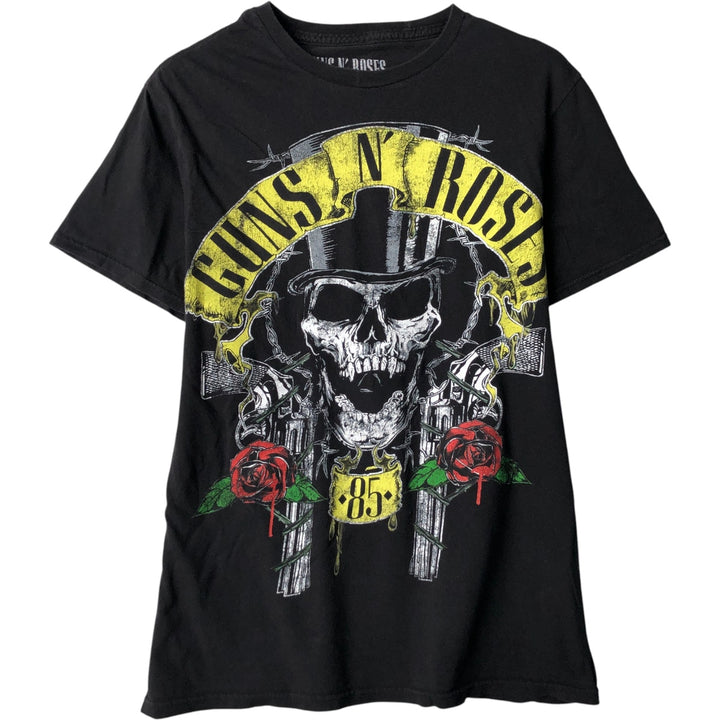 GUNS N' ROSES Skull Pattern Band T-shirt, Men's M size cotton black type Vintage Second Hand