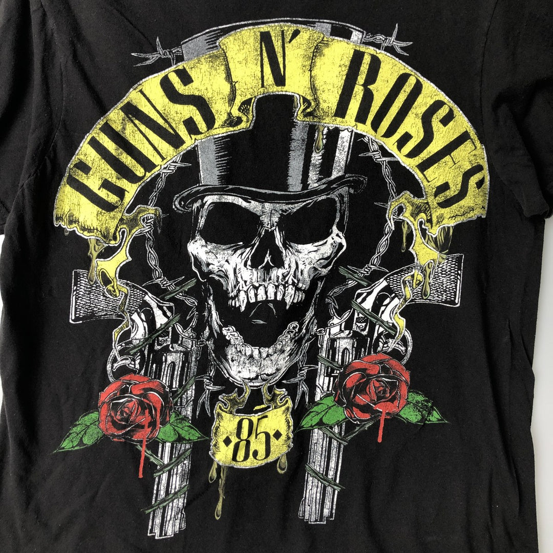 GUNS N' ROSES Skull Pattern Band T-shirt, Men's M size cotton black type Vintage Second Hand