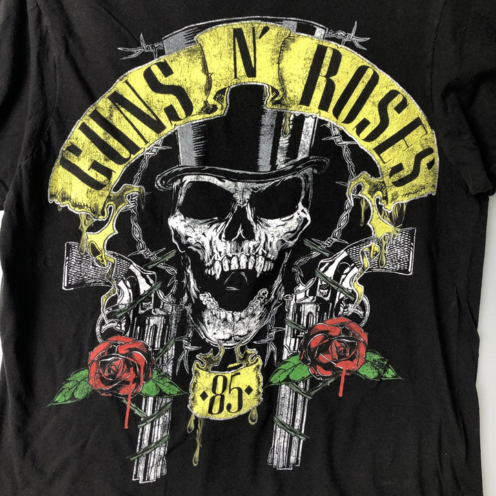 GUNS N' ROSES Skull Pattern Band T-shirt, Men's M size cotton black type Vintage Second Hand